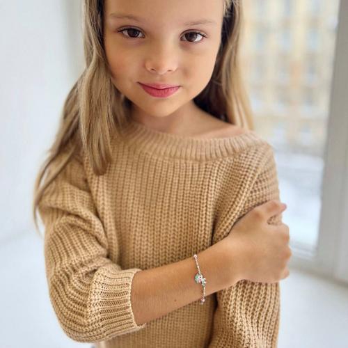 6-7" Enamel Unicorn & Bead Satellite Kids / Teen Bracelet Extension - Sterling Silver